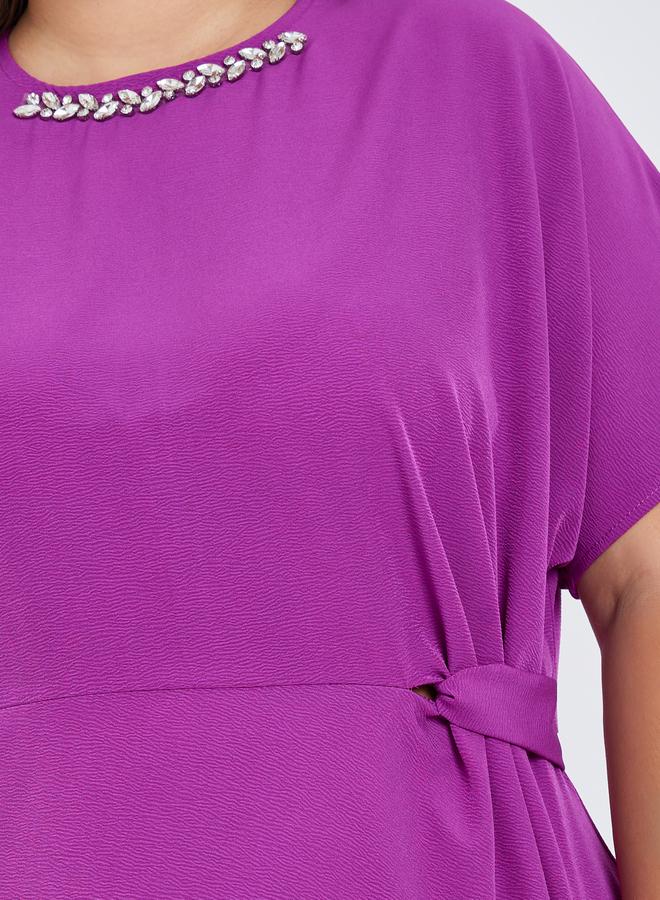 Styli Plus Size Embellished Short Sleeve A-Line Midi Dress - Image 3